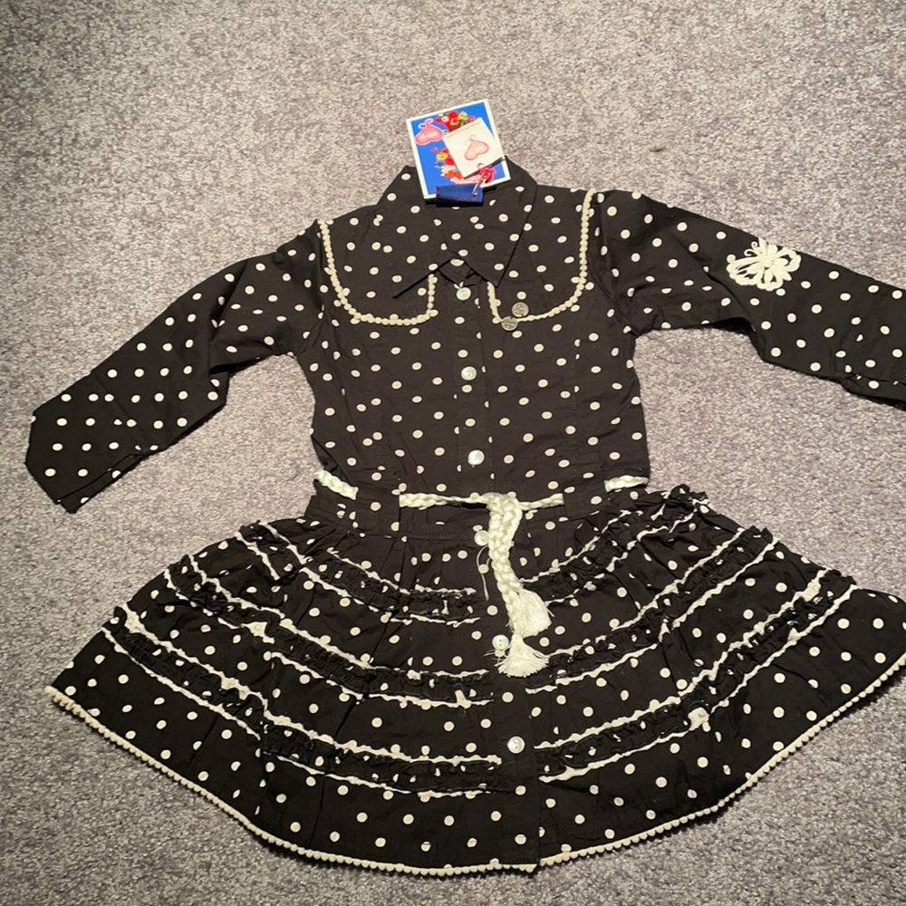 New Mim-Pi Girls Black Polka Dot Butterfly Dress